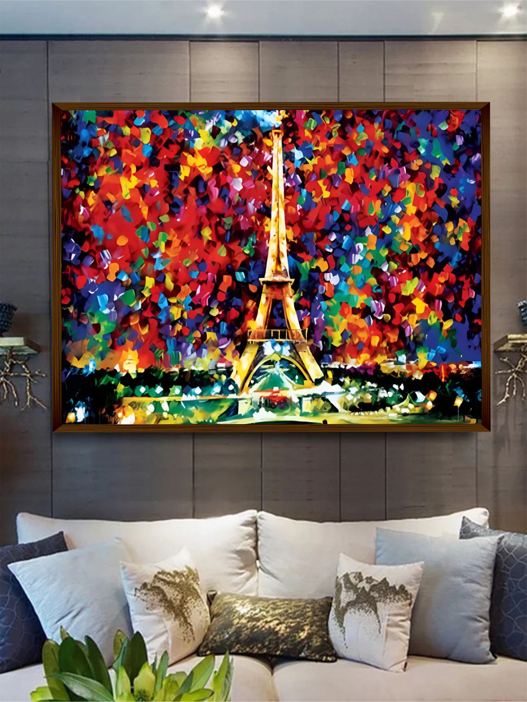 "Red  Blue Abstract Canvas Painting Framed Wall Art"