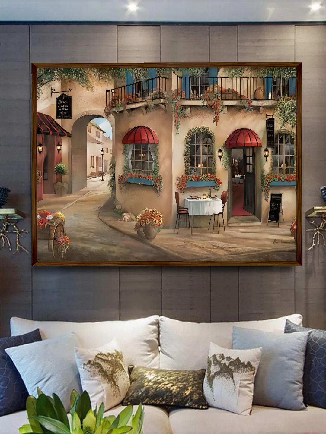 "Beige and Red Landscape Wall Art"
