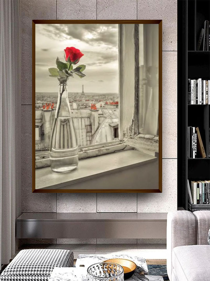 "Beige  Red Landscape Painting Wall Art"
