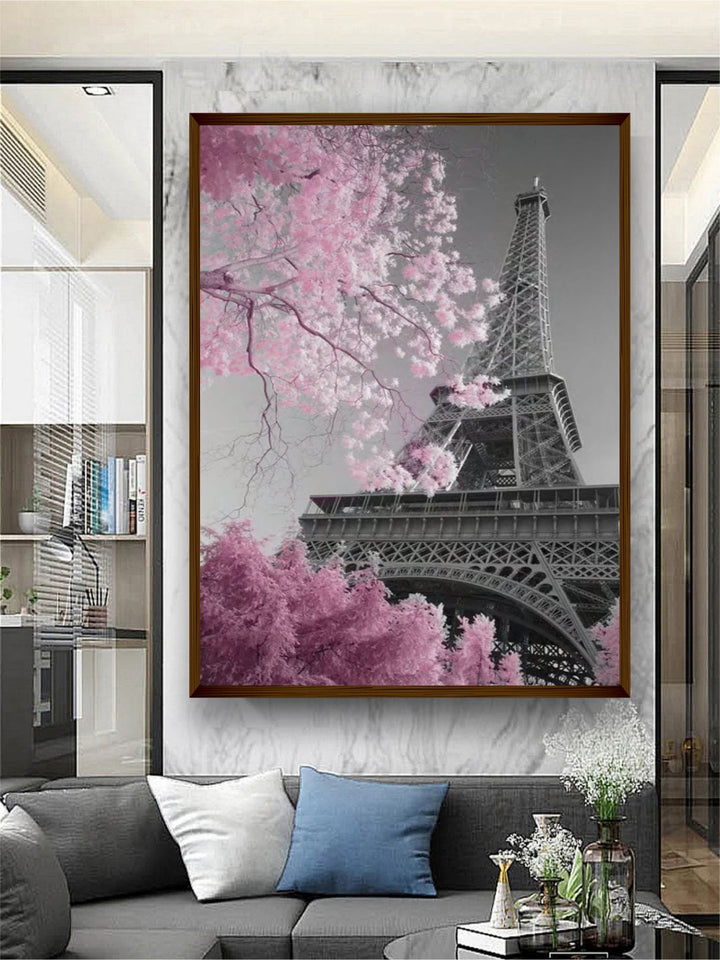 "Grey  Pink Landscape Painting Framed Wall Art''