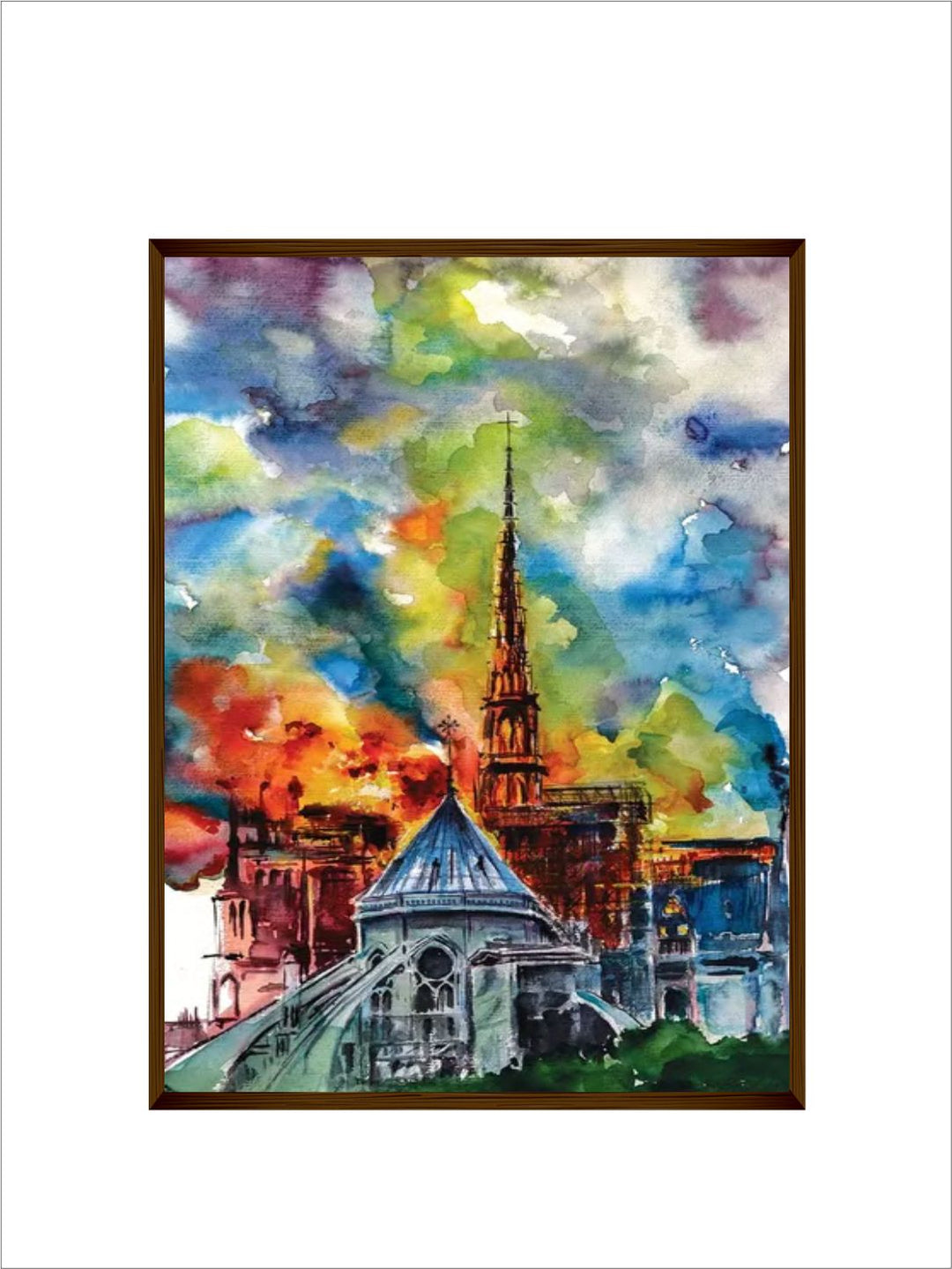 "Blue  Orange Landscape Painting Framed Wall Art''