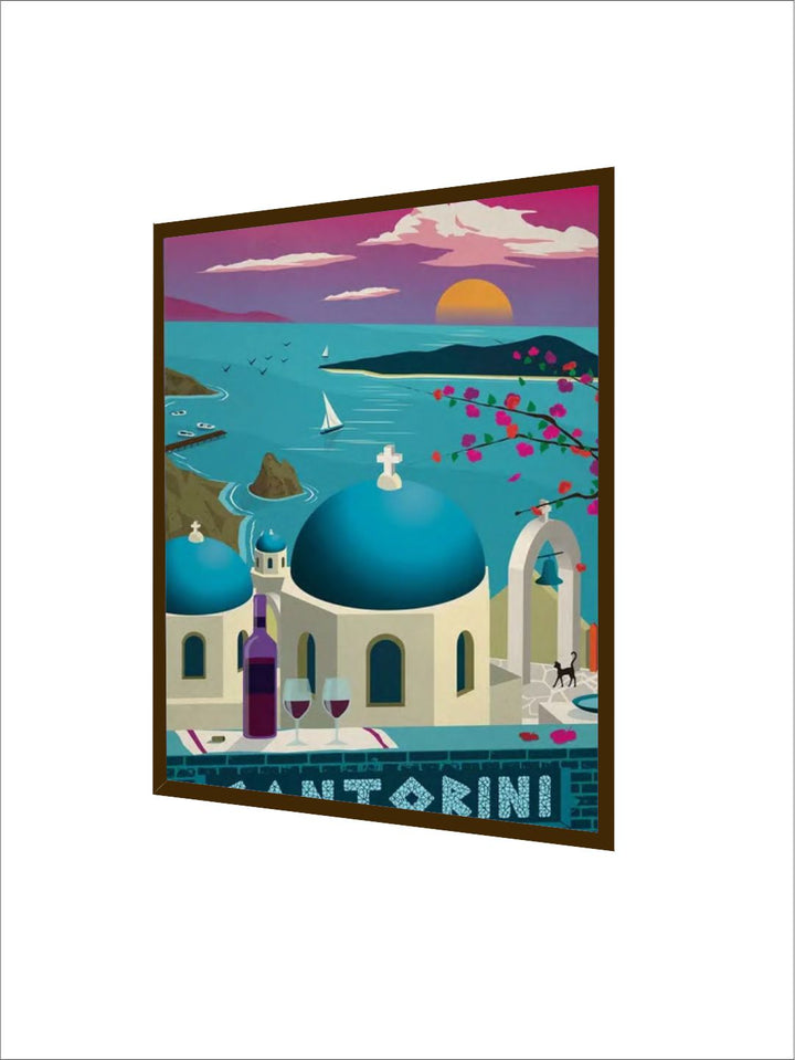 "Blue  Cream Abstract Printed Framed Wall Painting''