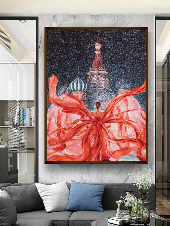 "Black  Red Abstract Painted Framed Wall Art''