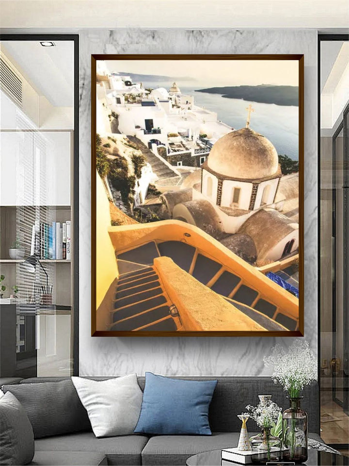 "White  Beige Photograph Printed Framed Wall Art''