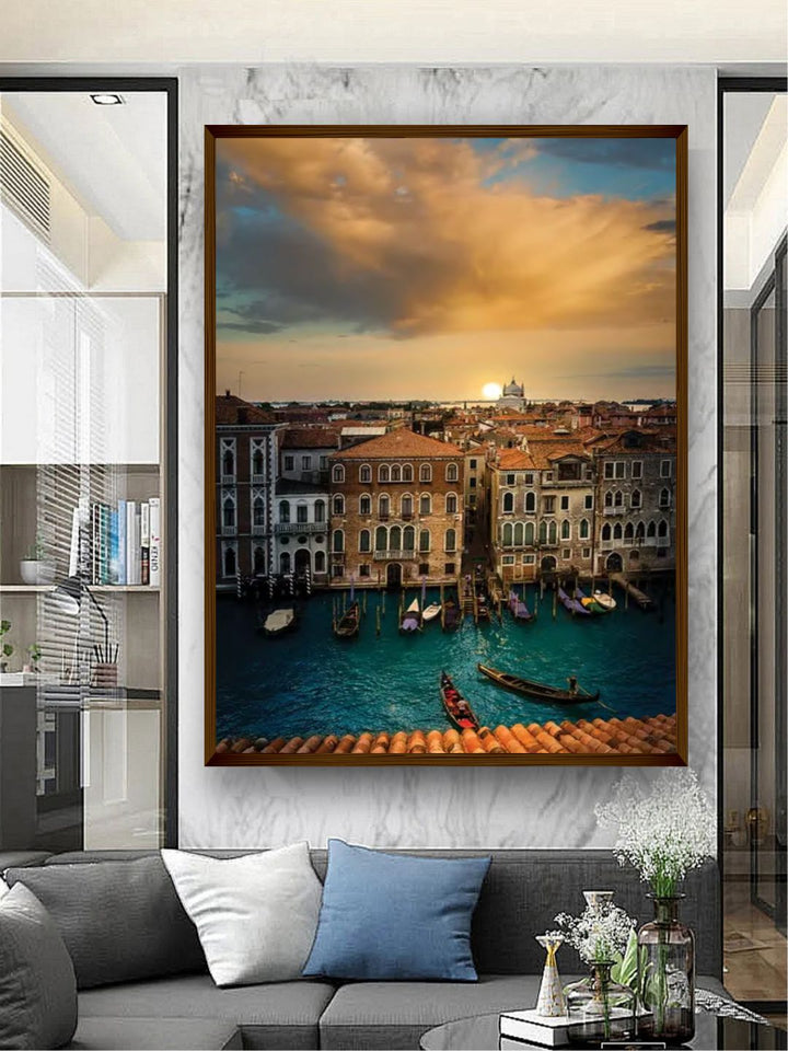 "Beige  Blue Photograph Printed Framed Wall Art''