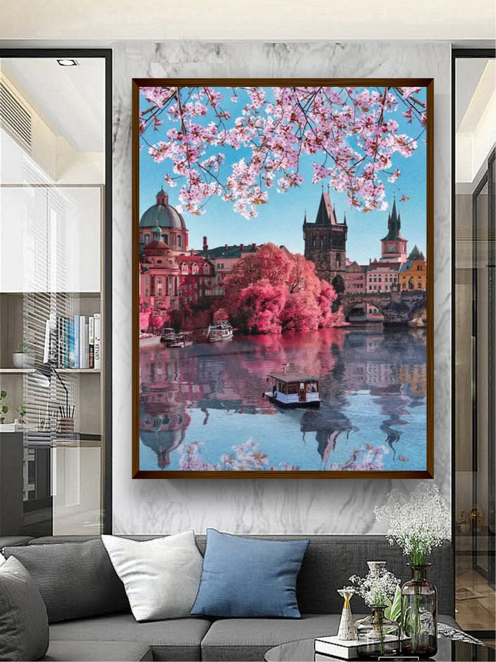 "Blue  Pink Photograph Framed Wall Art''