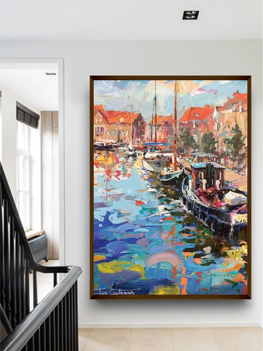 "Blue  Brown Abstract Painted Wall Art''