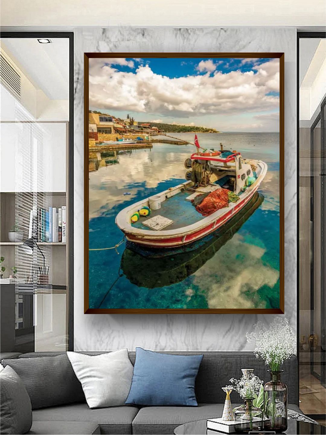 "Blue  Brown Photograph Printed Framed Wall Art''