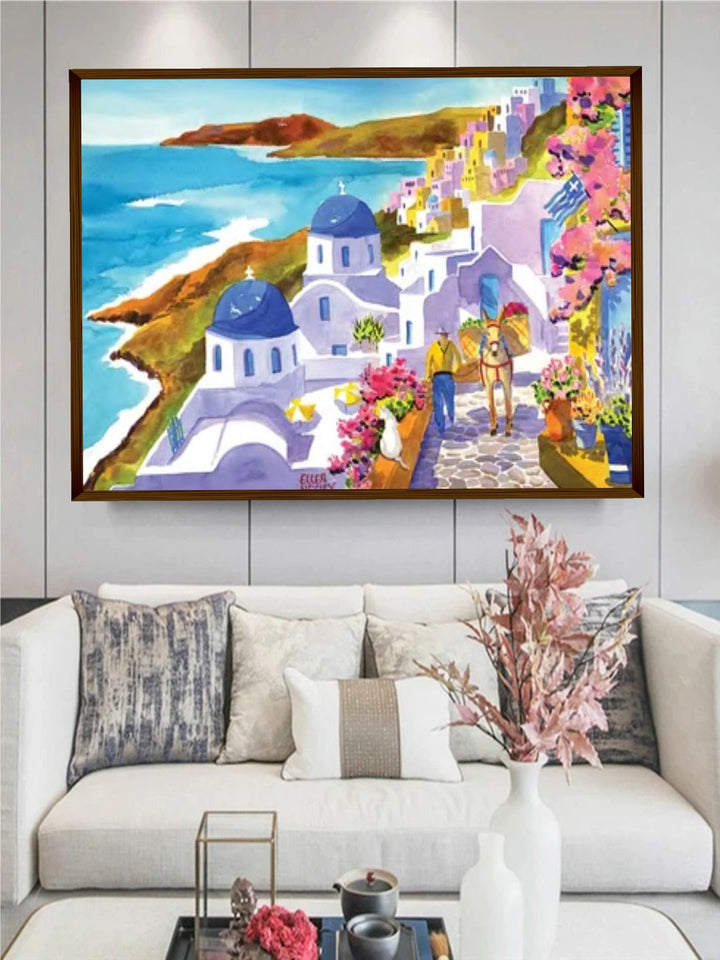 "Blue  Brown Abstract Framed Wall Painting''