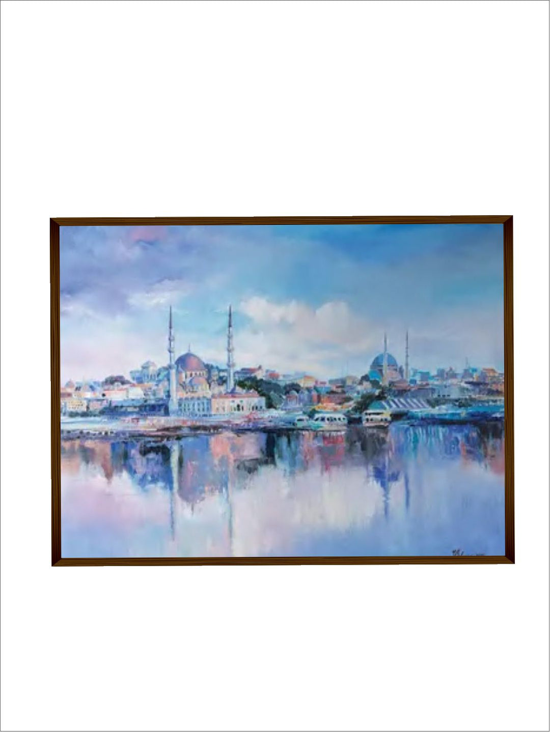 "Blue  White Abstract Framed Wall Painting''