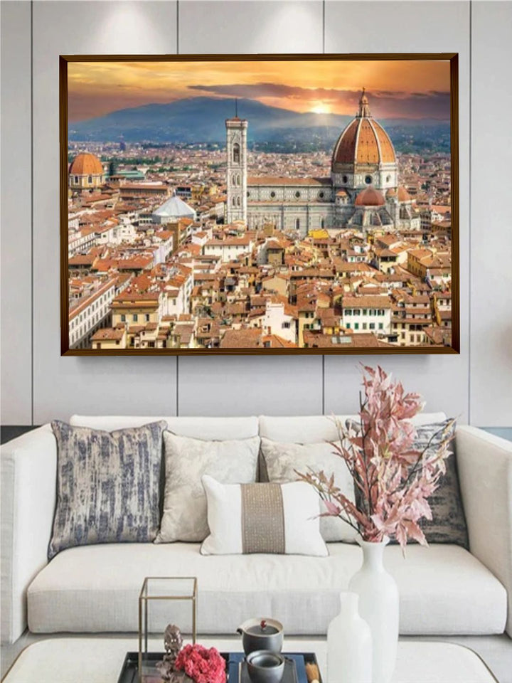 "Beige  Blue Photographs Printed Framed Wall Art''