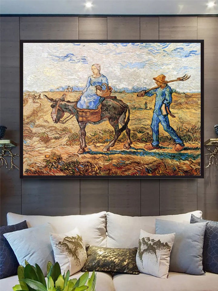 "Morning Peasant Couple To Work By Van Gogh Printed Framed Wall Painting''