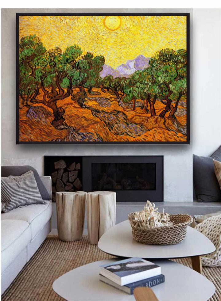 "Yellow & Orange Abstract Printed Framed Wall Art''