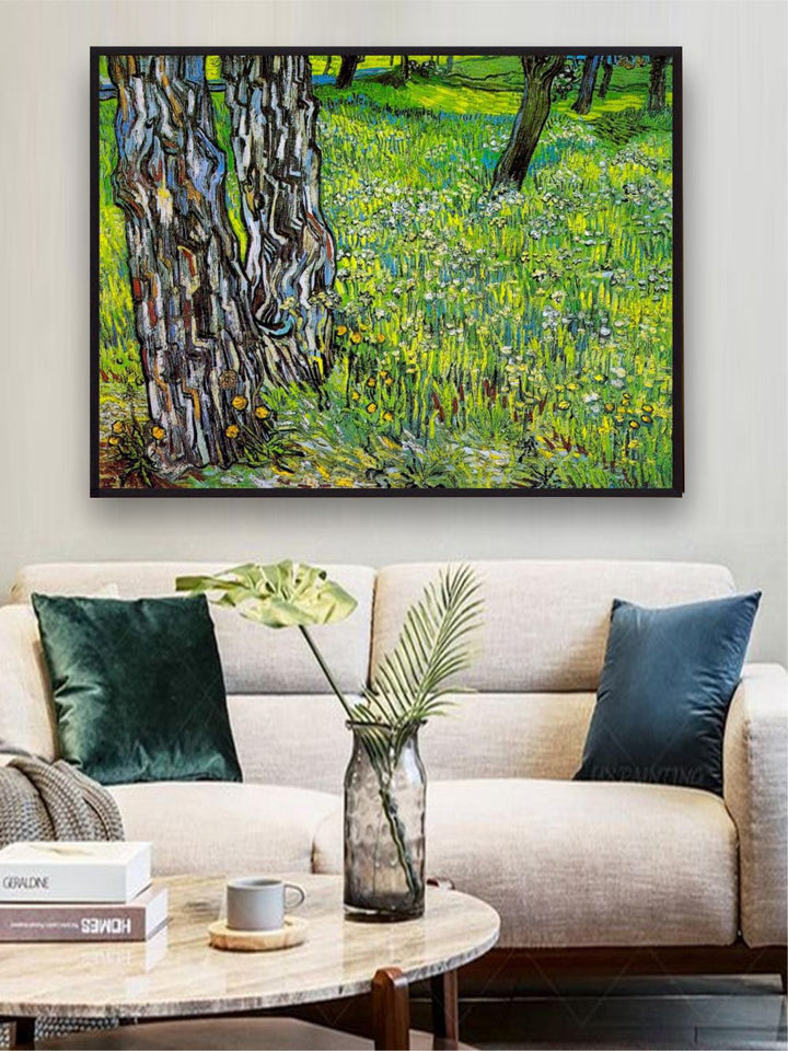 "Pine Trees And Dandelions In The Garden By Van Gogh Wall Painting''