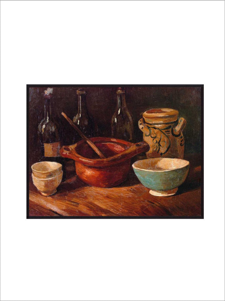 "Red & Brown Still Life Earthenware And Bottles By Van Gogh''