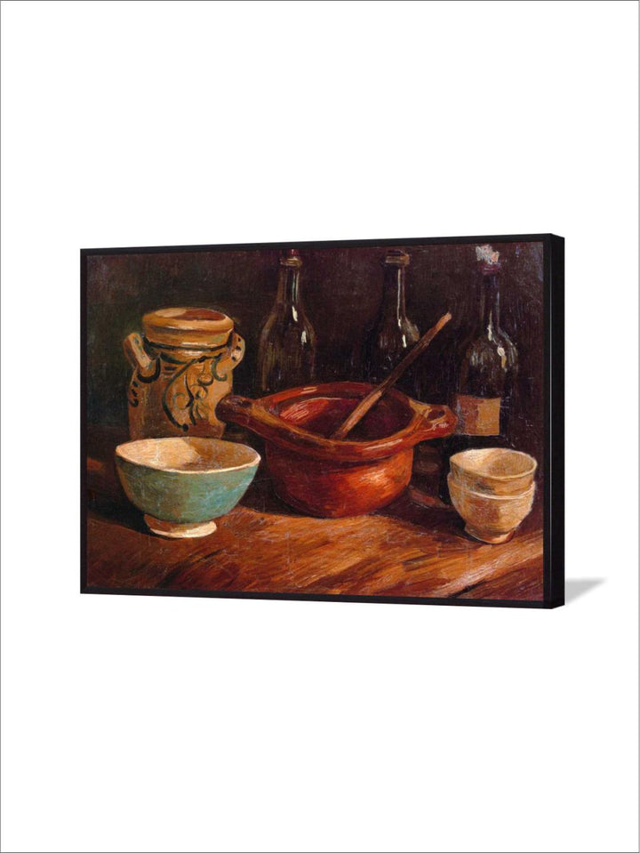 "Red & Brown Still Life Earthenware And Bottles By Van Gogh''