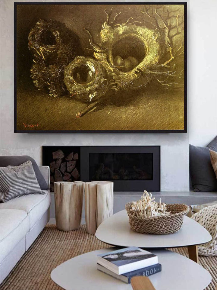 "Still Life With Three Birds Nests By Van Gogh Framed Wall Art Painting''