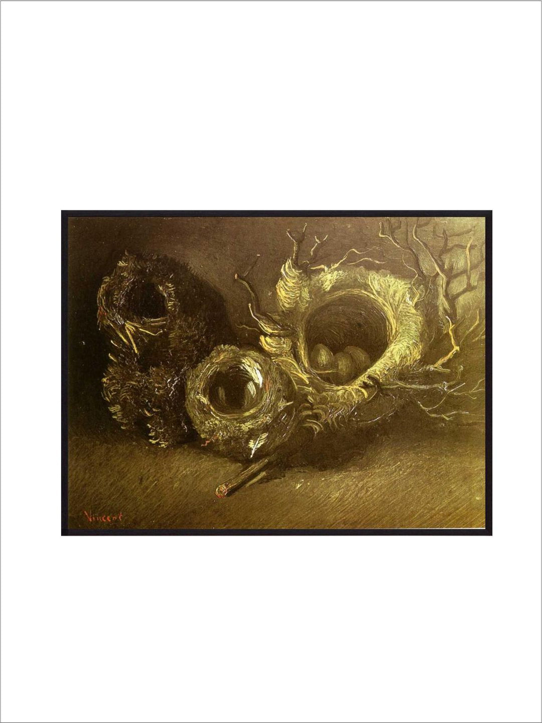 "Still Life With Three Birds Nests By Van Gogh Framed Wall Art Painting''