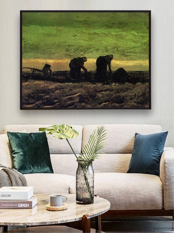 "Two Peasant Women In Peat Field By Van Gogh Painted Wall Art''