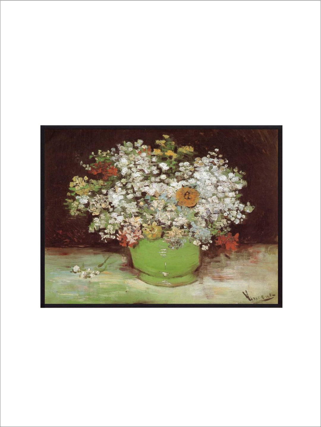 "Green & White Vase Zinnias And Other Flowers By Van Gogh''