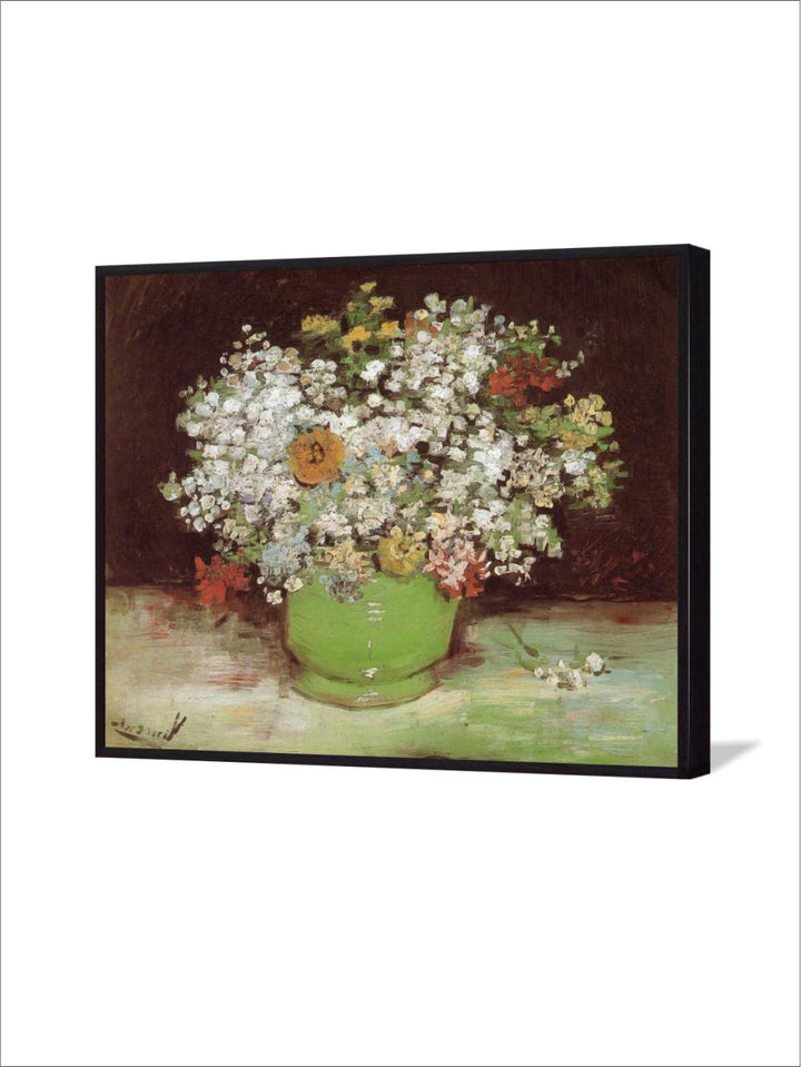 "Green & White Vase Zinnias And Other Flowers By Van Gogh''