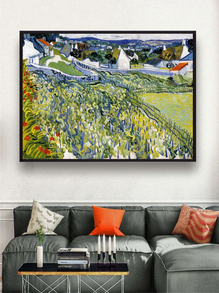 "Vineyards Auvers By Van Gogh Printed Framed Wall Art''