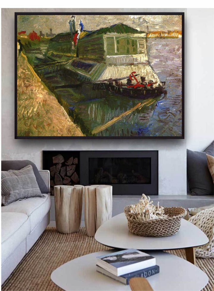 "Bathing Float On Seine By Van Gogh Printed Framed Wall Art''