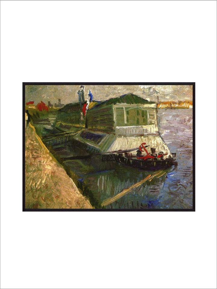 "Bathing Float On Seine By Van Gogh Printed Framed Wall Art''