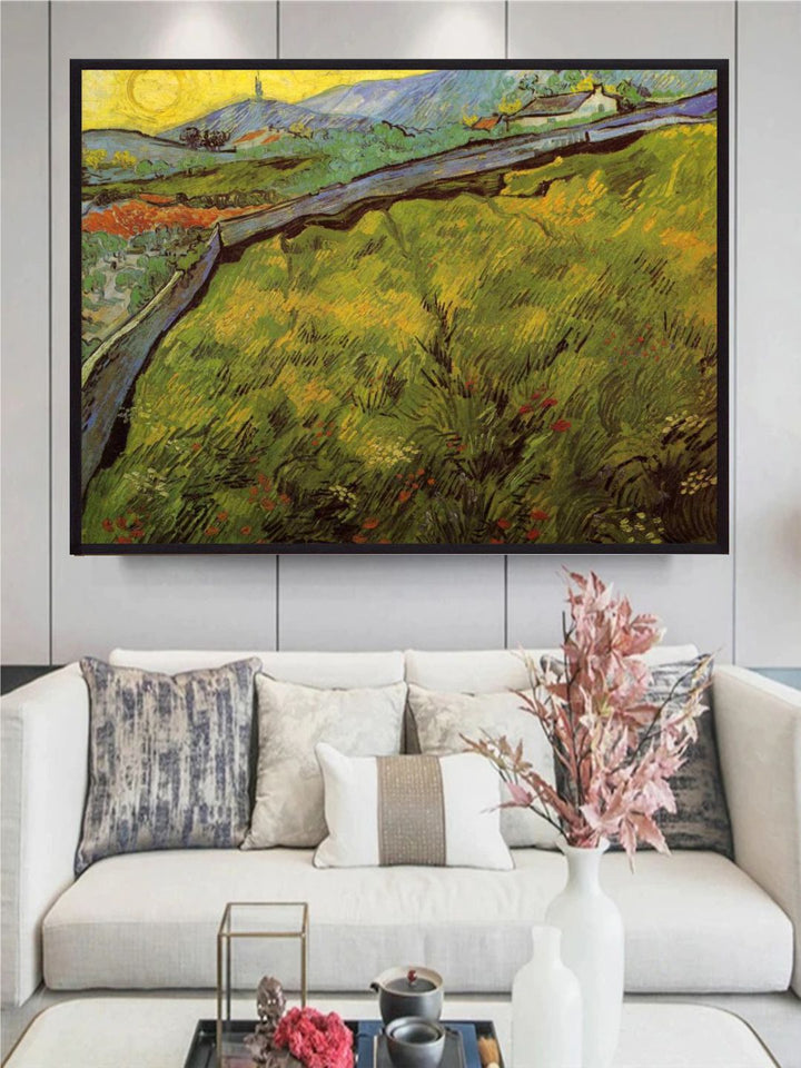 "Field Of Spring Wheat At Sunrise By Van Gogh Printed Framed Wall Art''