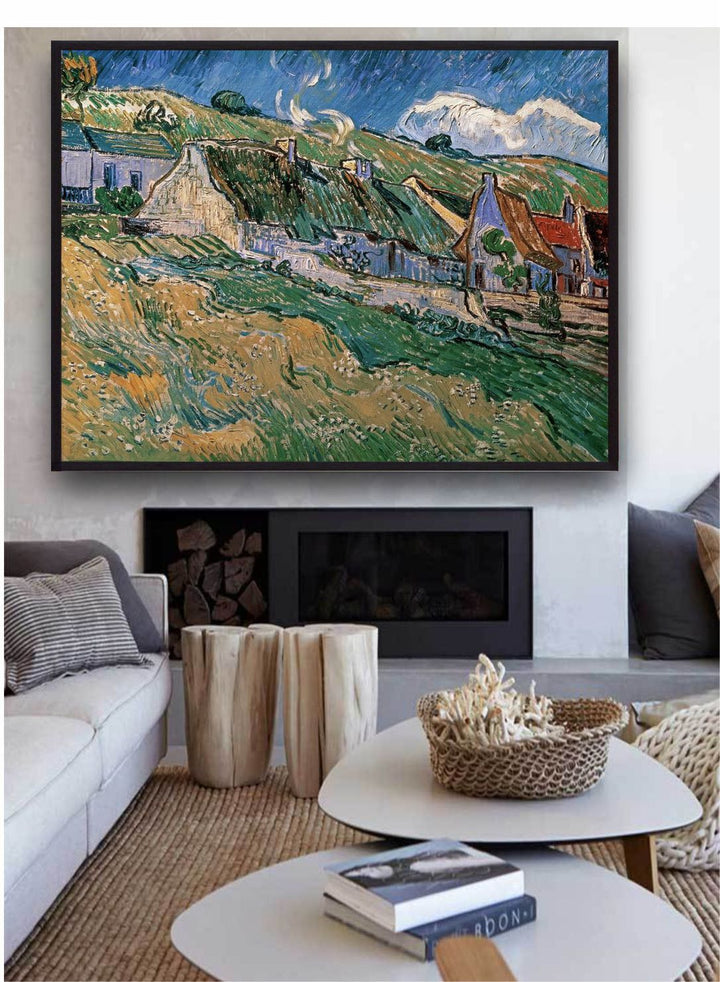"Green & Blue Thatched Cottages By Van Gogh''