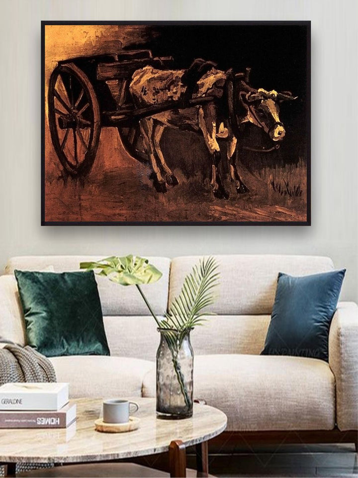 "Cart Red White Ox By Van Gogh Framed Painting''
