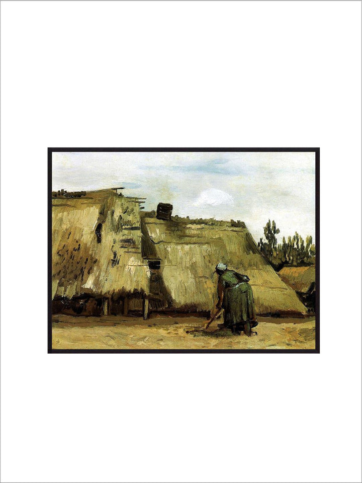 "Cottage With Woman Digging By Van Gogh Framed Painting''