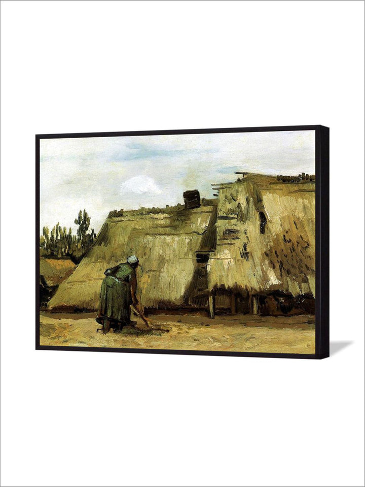"Cottage With Woman Digging By Van Gogh Framed Painting''
