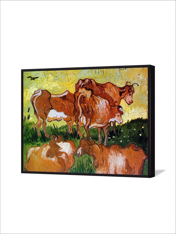 "Cows By Van Gogh Painting''
