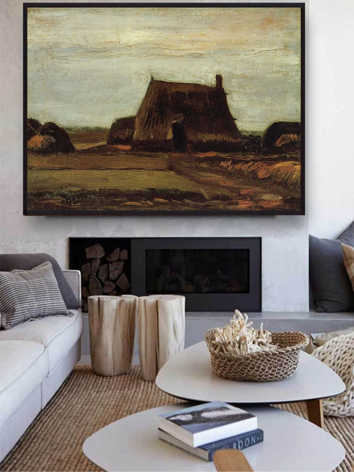 "Farm House With Peat Stacks By Van Gogh Framed Wall Painting''