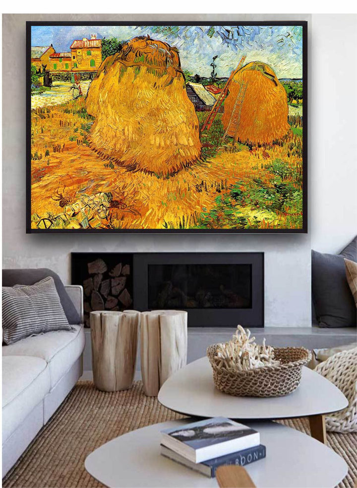 "Haystacks In Provence By Van Gogh Framed Wall Art''