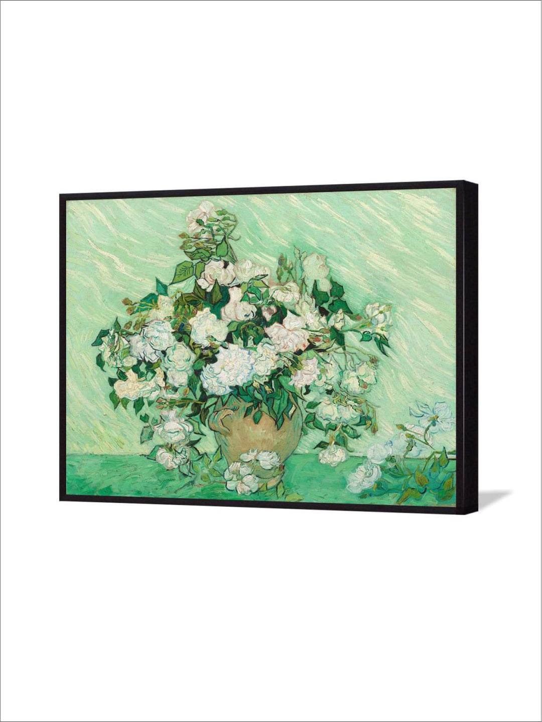 "Green & White Roses By Van Gogh Framed Painting''