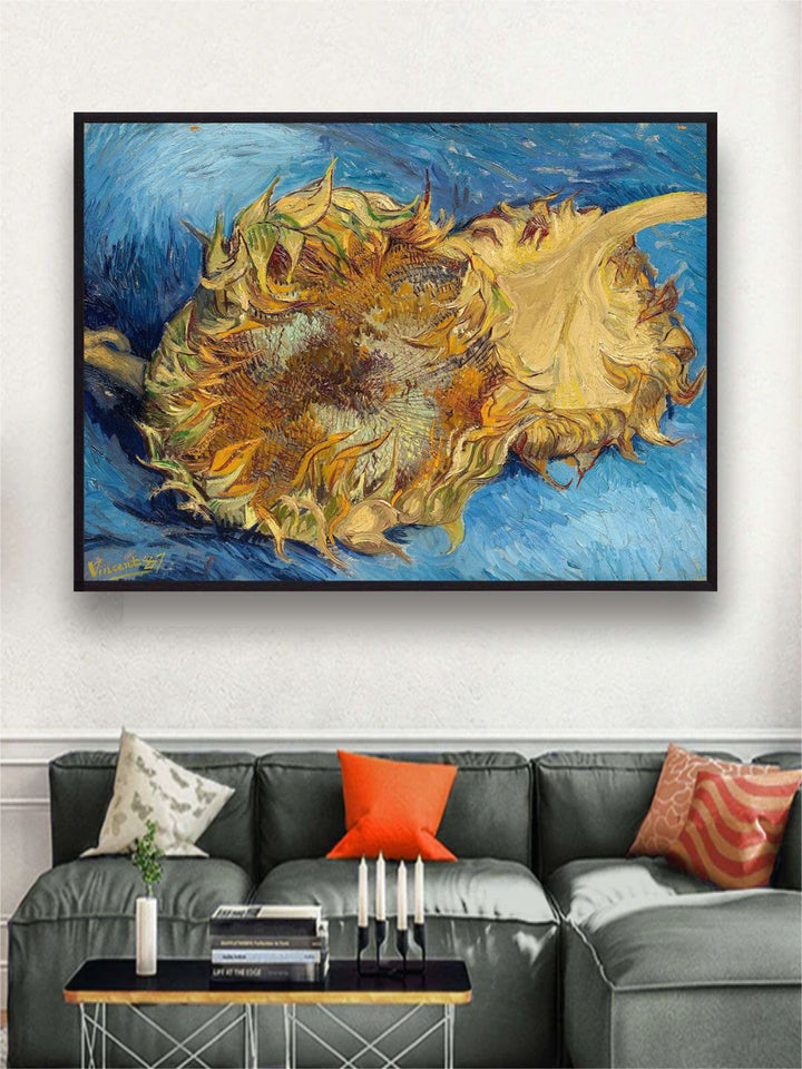 "Blue & Beige Sunflowers By Van Gogh Painting''