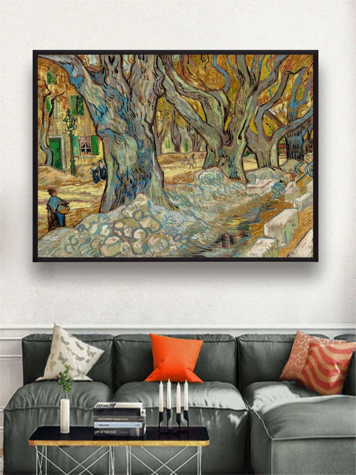 "The Large Plane Trees Road Menders at Saint Remy By Van Gogh Framed Wall Art''
