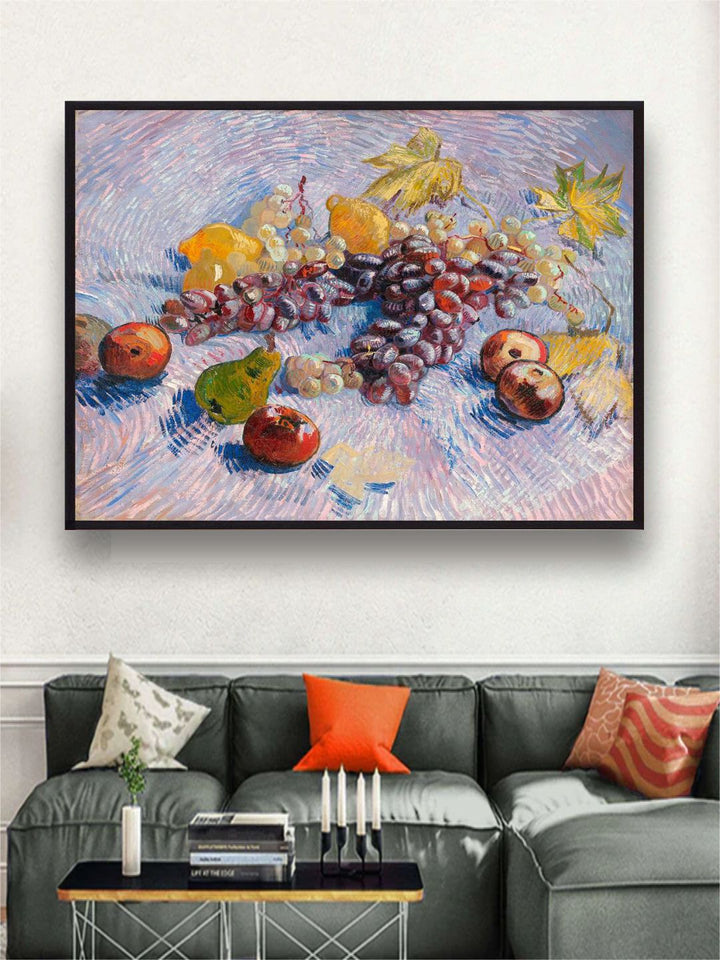 "Grapes, Lemons, Pears, and Apples By Van Gogh Framed Wall Painting''