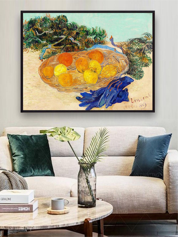 "Still Life of Oranges and Lemons with Blue Gloves By Van Gogh Painting ''