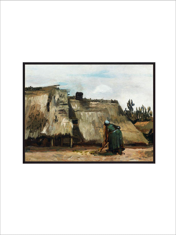 "A Peasant Woman Digging in Front of Her Cottage By Van Gogh Painting''