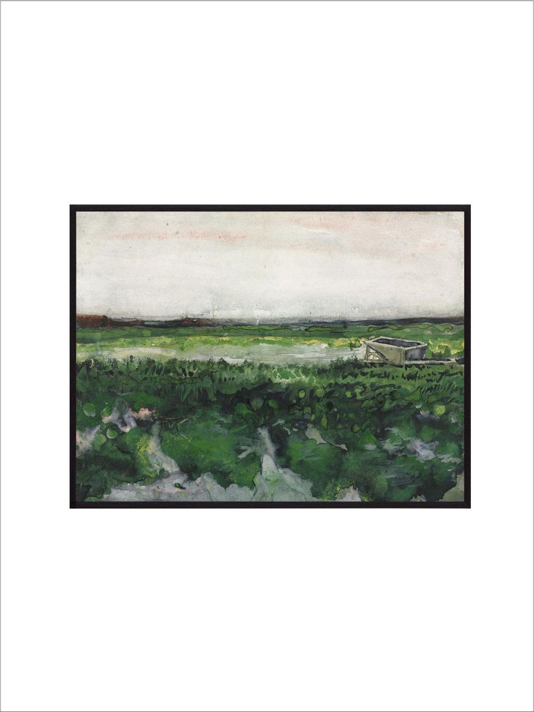 "White & Green Landscape with Wheelbarrow By Van Gogh Framed Painting''