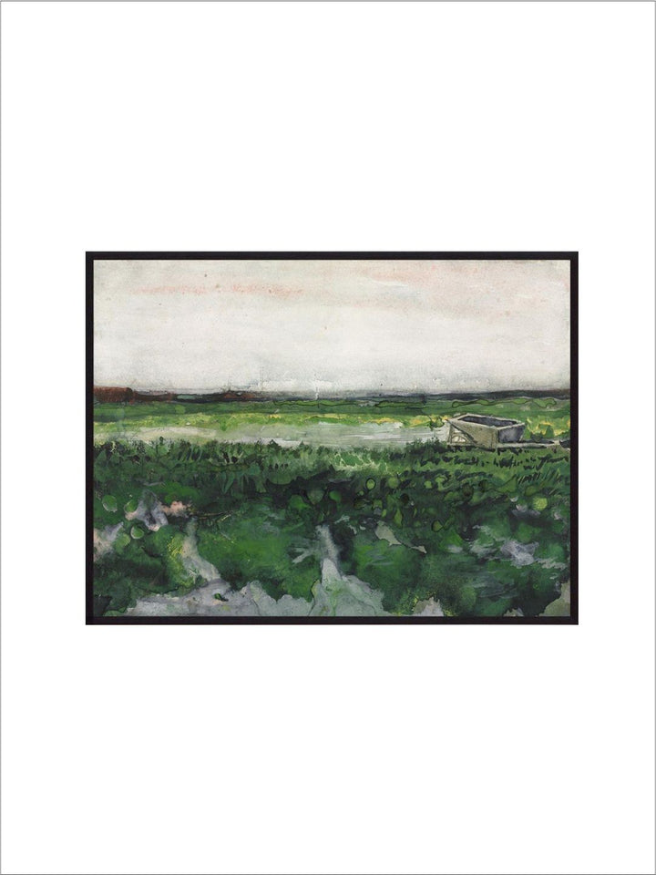 "White & Green Landscape with Wheelbarrow By Van Gogh Framed Painting''