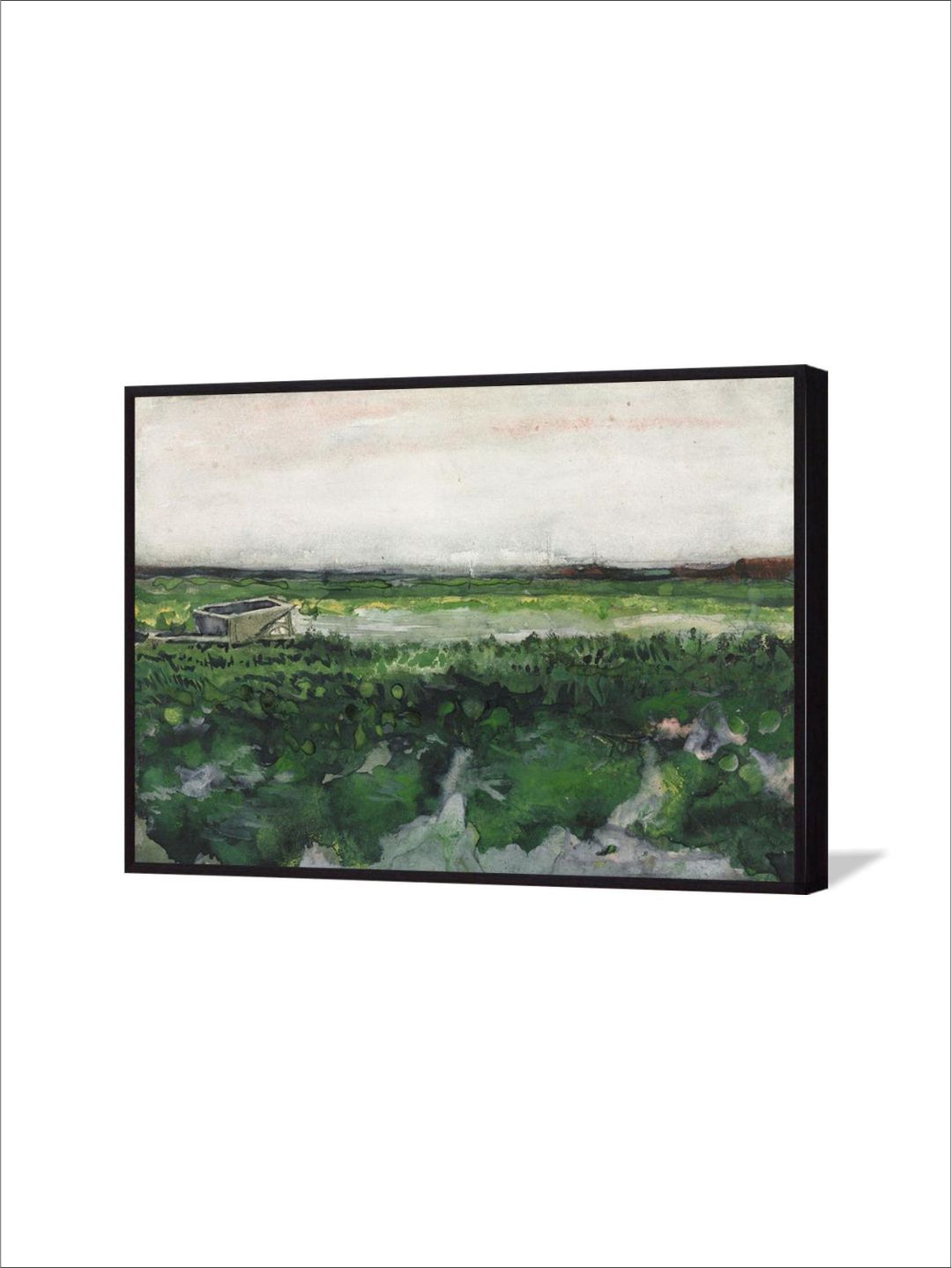 "White & Green Landscape with Wheelbarrow By Van Gogh Framed Painting''