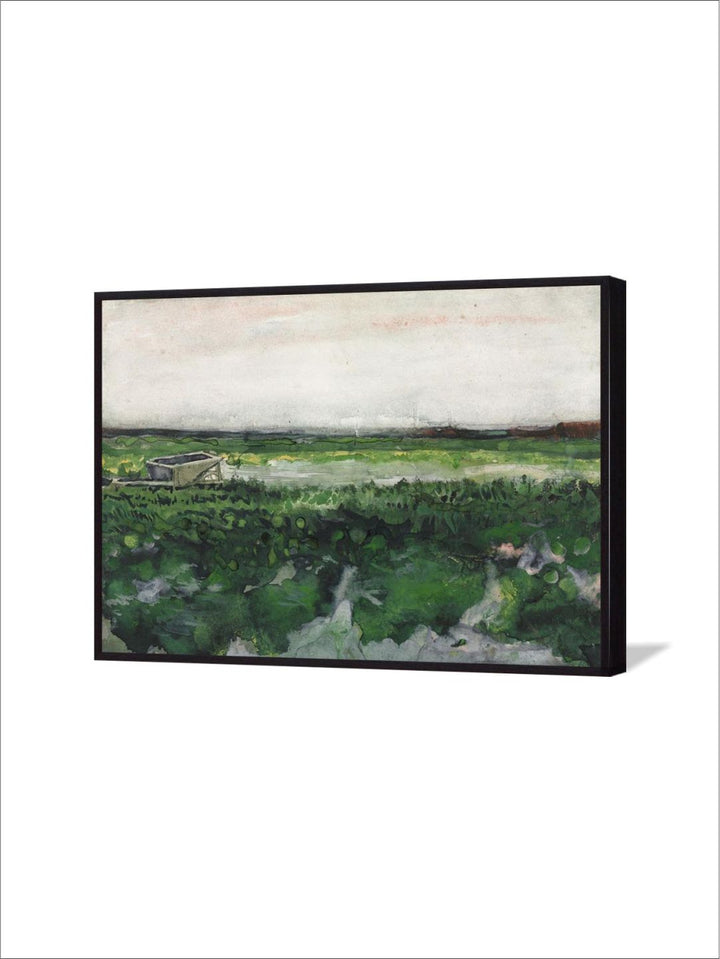 "White & Green Landscape with Wheelbarrow By Van Gogh Framed Painting''