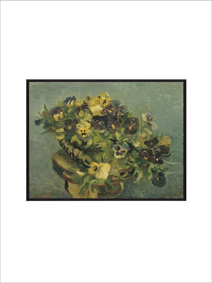 " Green & Yellow Basket Of Pansies On A Small Table By Van Gogh''