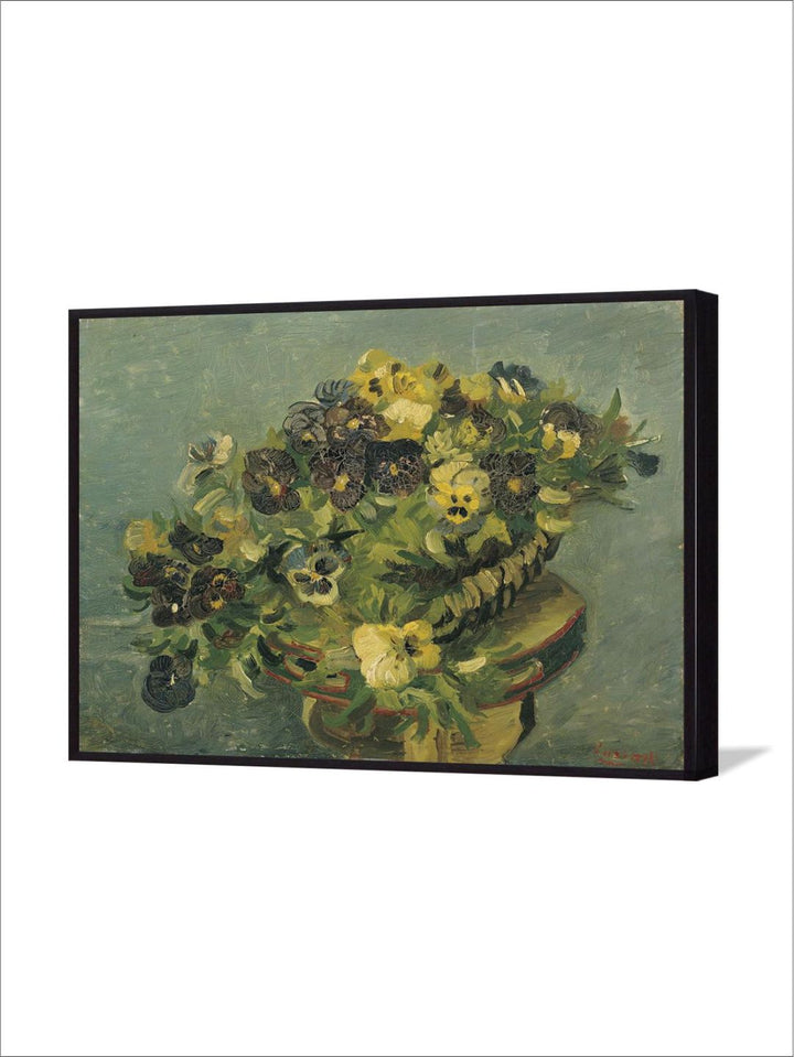 " Green & Yellow Basket Of Pansies On A Small Table By Van Gogh''