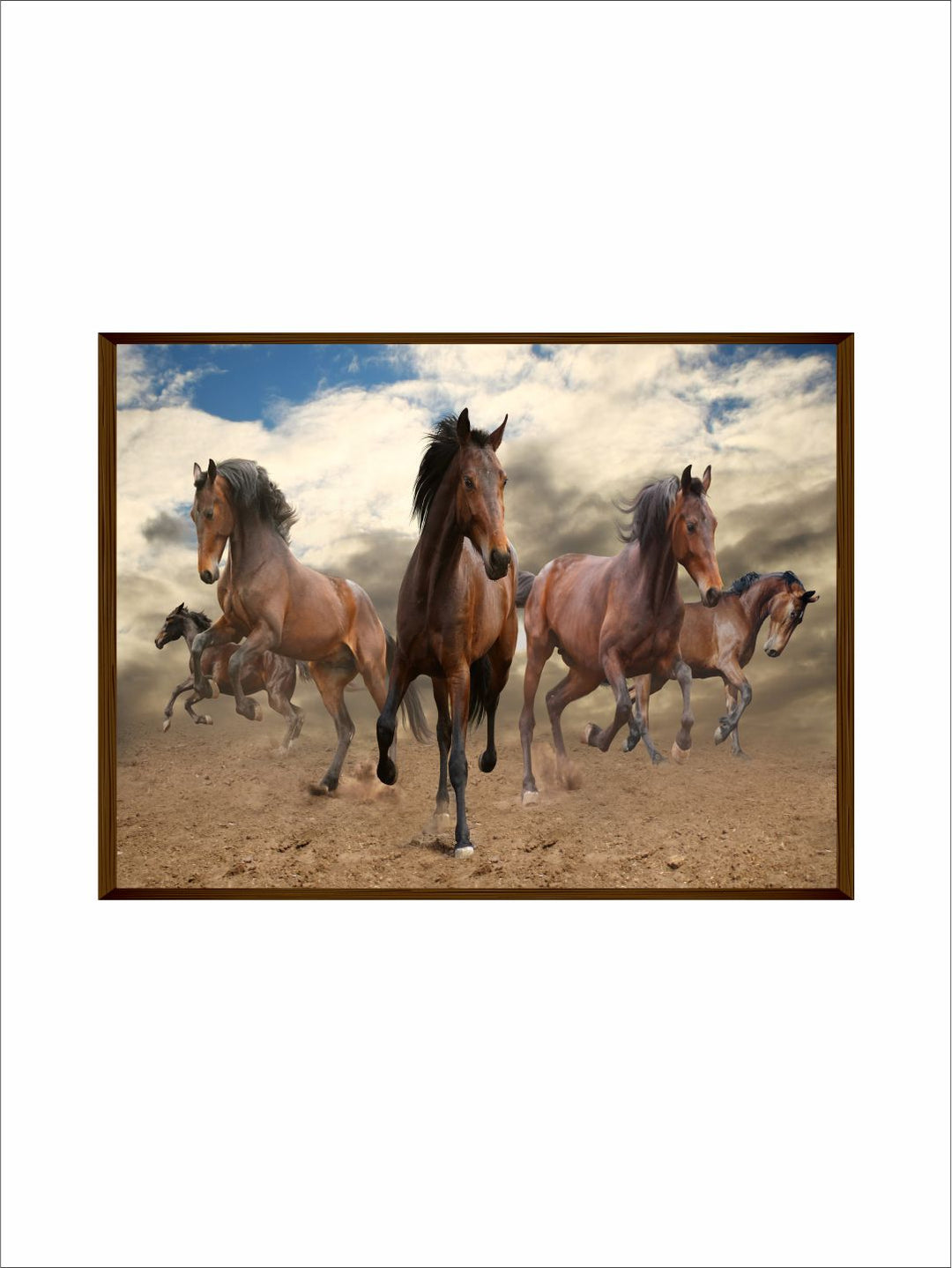 "Brown 7 Horses Printed Framed Wall Painting''