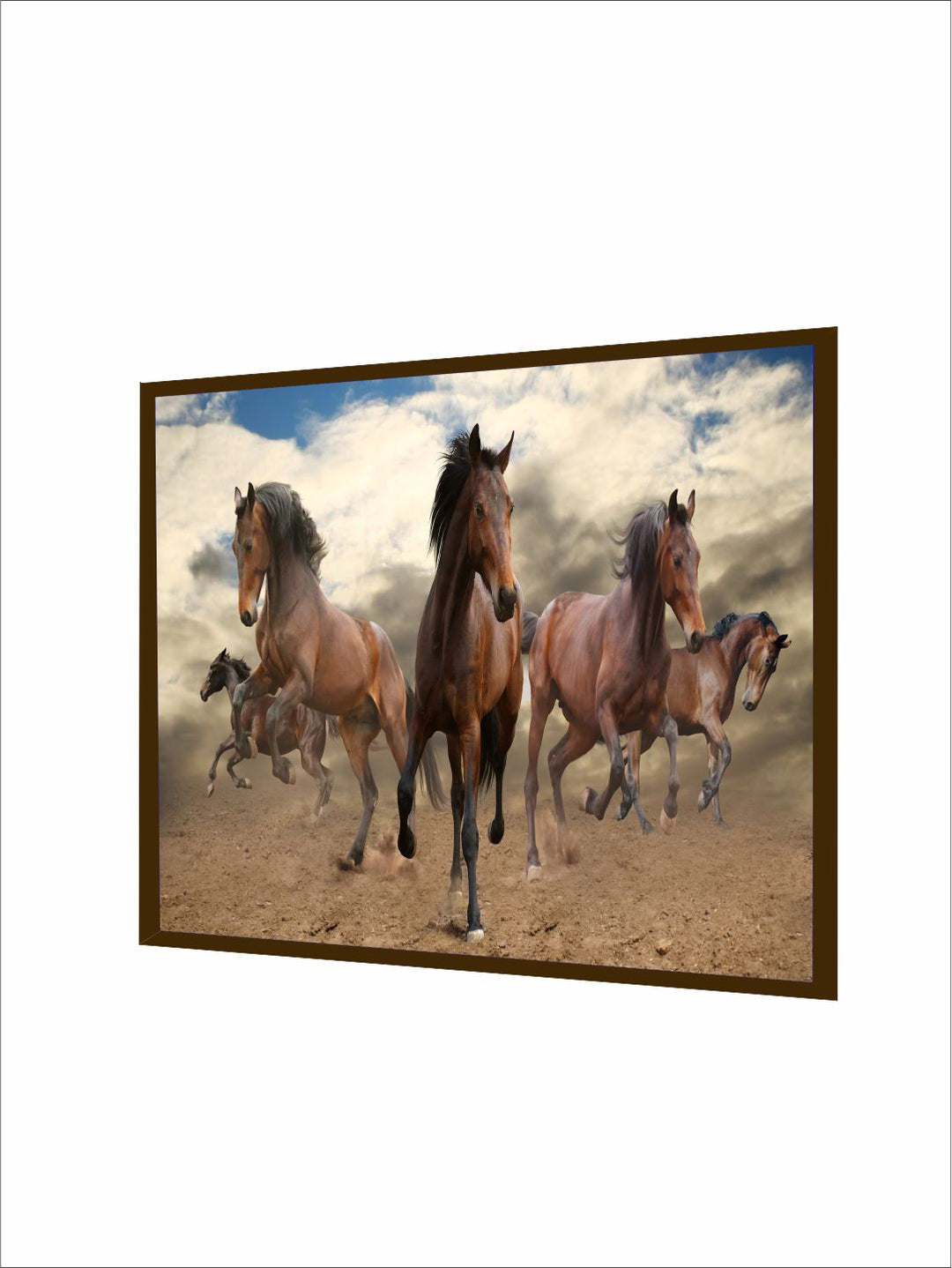 "Brown 7 Horses Printed Framed Wall Painting''